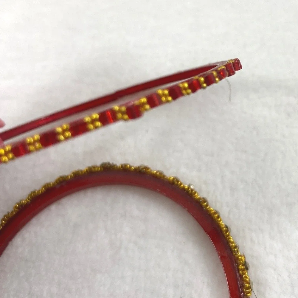 Unbranded Bangles‎ Womens OS Red Gold Tone Rhinestone Stackable Ethnic Bollywood